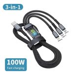 Câble de charge 3-en-1, PD100W (MAX), Chargement rapide, 1,2 m (3 pi), 3 appareils de charge simultanée, Transfert de données haute vitesse, Cordon de charge, Câble USB IP/TYPE-C/Micro, Câble USB 3 en 1, Nylon